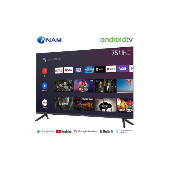 아남 AMG-7500BS 189cm(75인치) 구글 안드로이드 TV 스탠드형 TV 사운드바패키지 